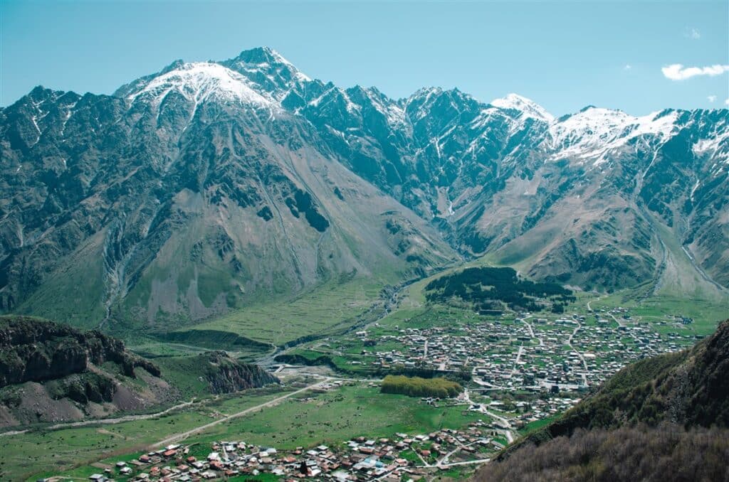 Gergeti Trinity Church with Mt Kazbek